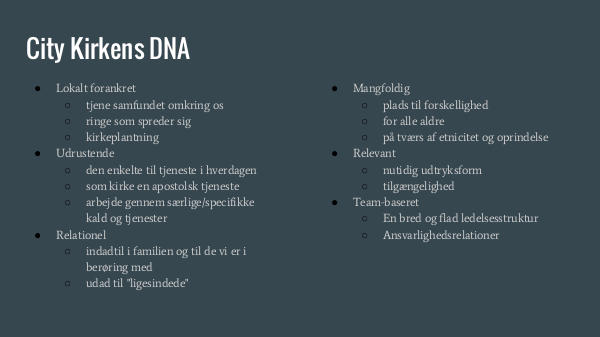 City Kirkens DNA 2016 oversigt